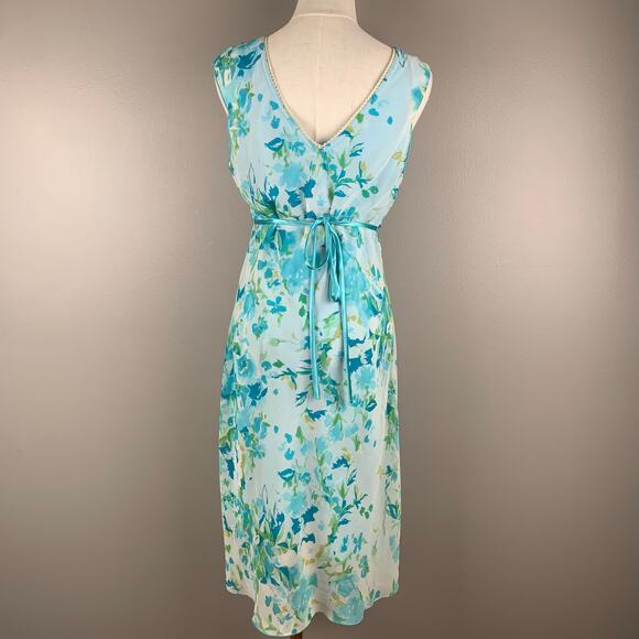 Y2K Blue Floral Babydoll Dress Fairy Tie Back Sleeveless Midi Coquette Romantic - Picture 2 of 7